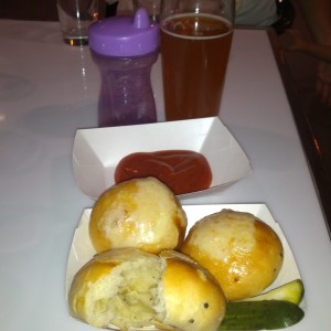 Cheesewerks' Mac and Cheese Stuffed buns (Griffin's Wine bar) - $7 Best deal in  town as you get three buns! Wish there was more mac & cheese in there but the cheese quality and sauce was fab! Pair with a craft beer! 