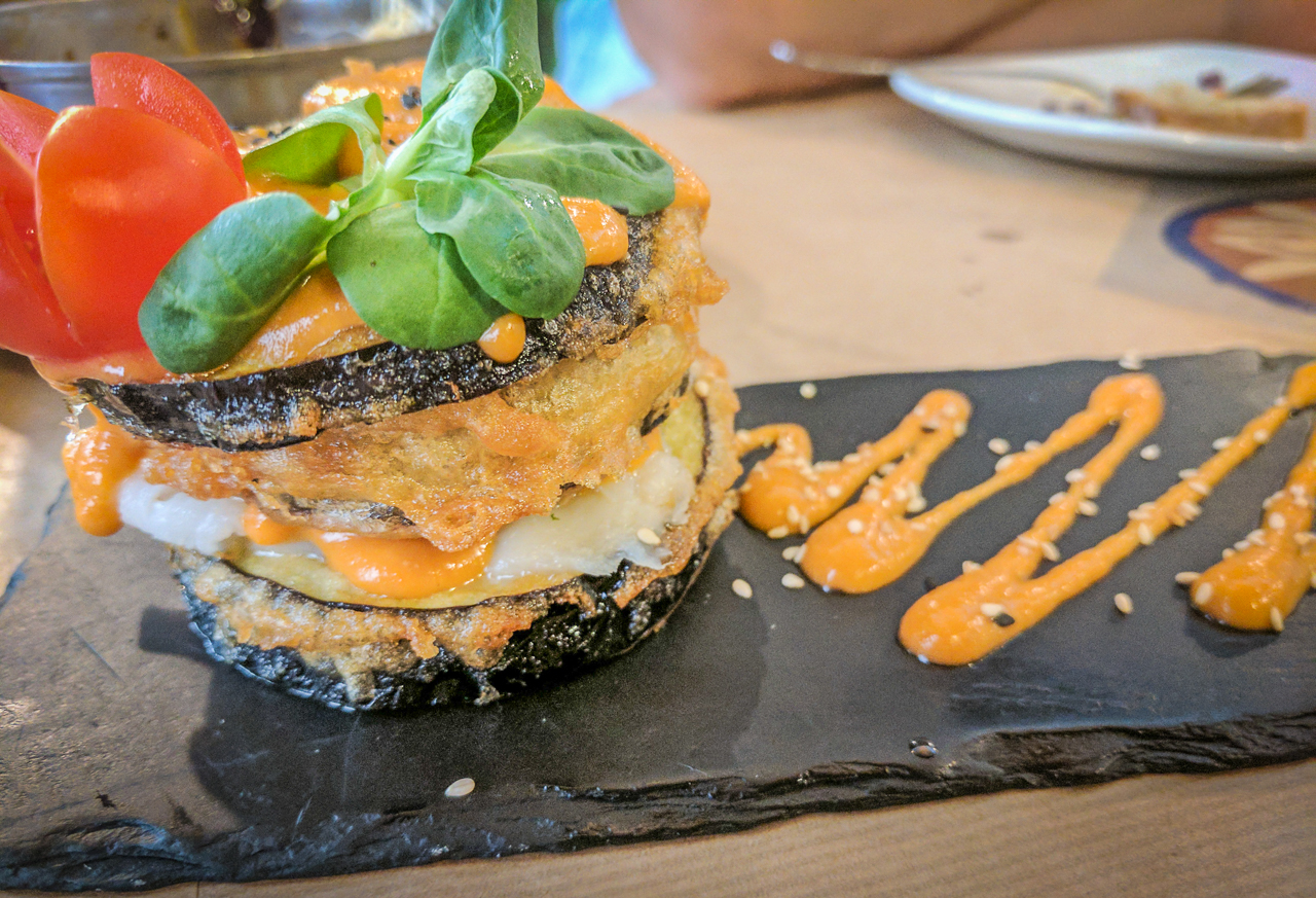 Aubergine and Cod tower at La Bartola