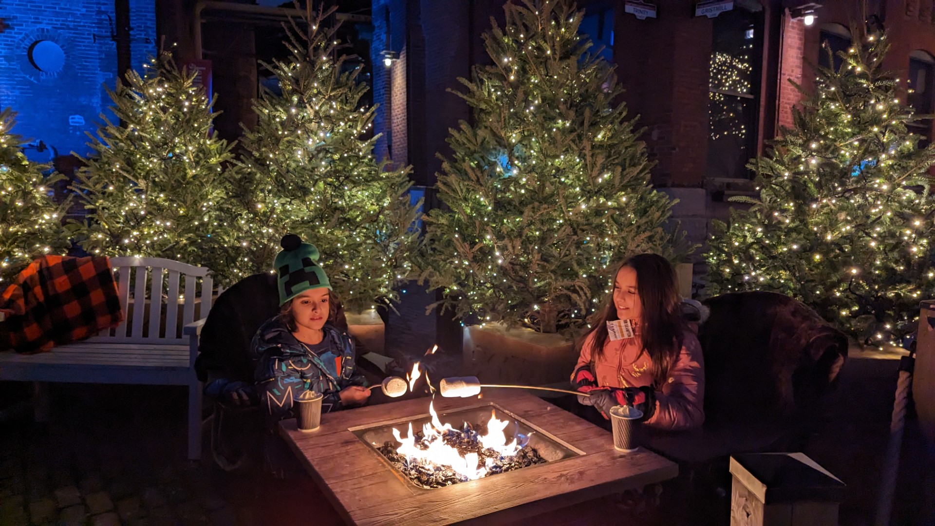 kids in front of Distillery District Christmas Tree