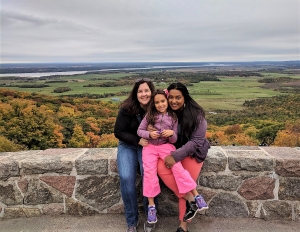 Pink lake with kids. fall colours in Ottawa