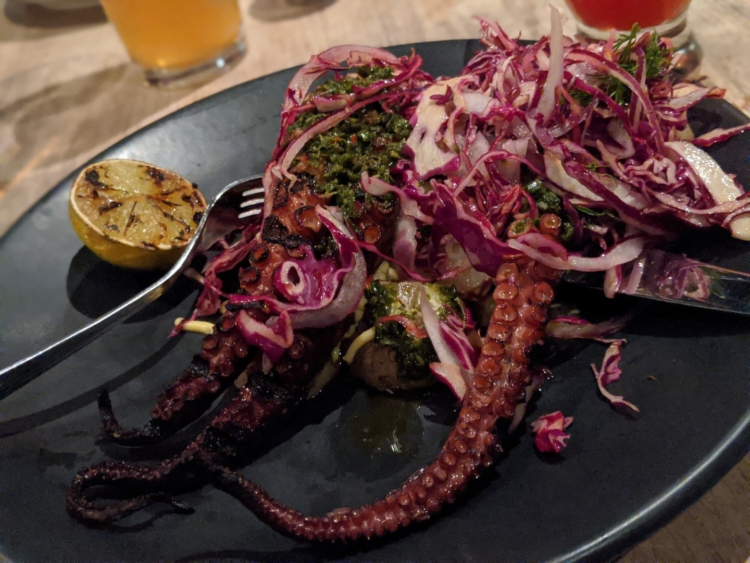 Les enfants terribles Grilled Octopus with Chimichurri and Red Cabbage Slaw