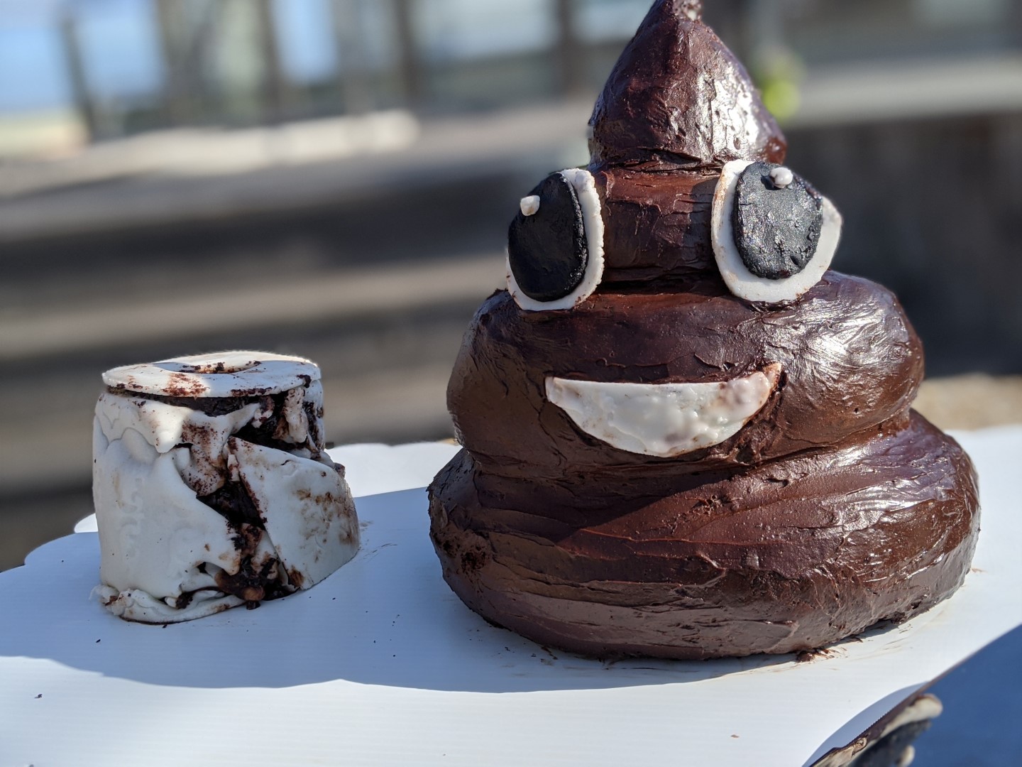 poop cake and toilet paper cake