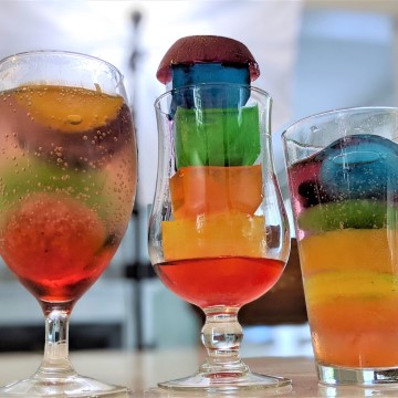rainbow ice in a glass