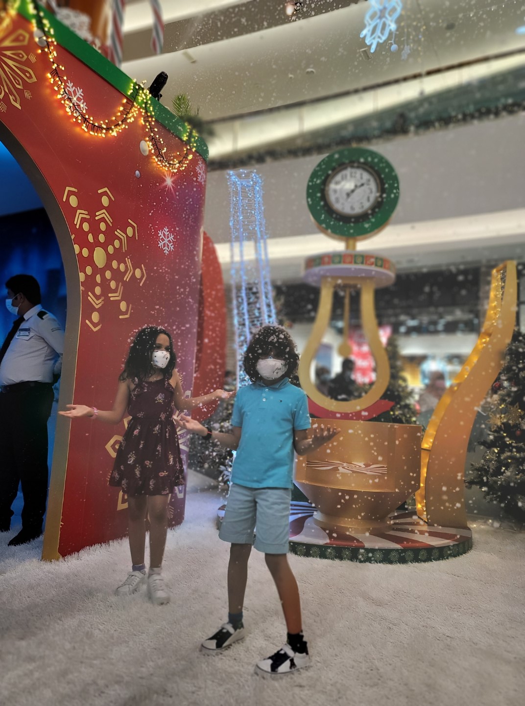 fake snow at Bur Juman Mall in Dubai with kids