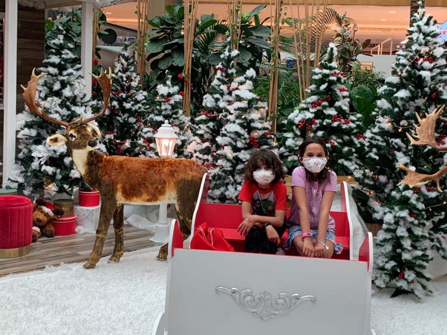 kids in winter sleigh at mall in Dubai