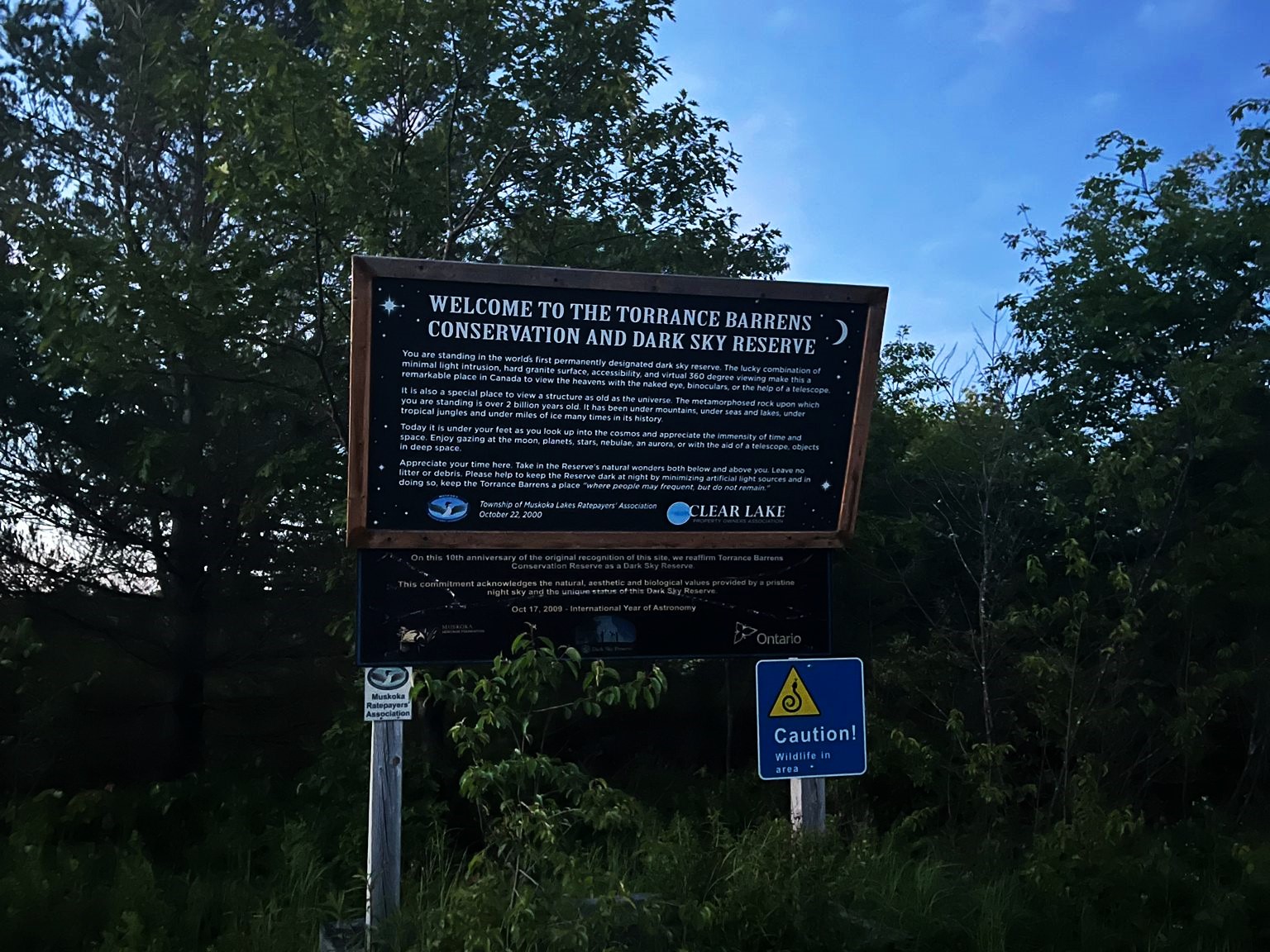 Torrance Barrens Night Sky sign