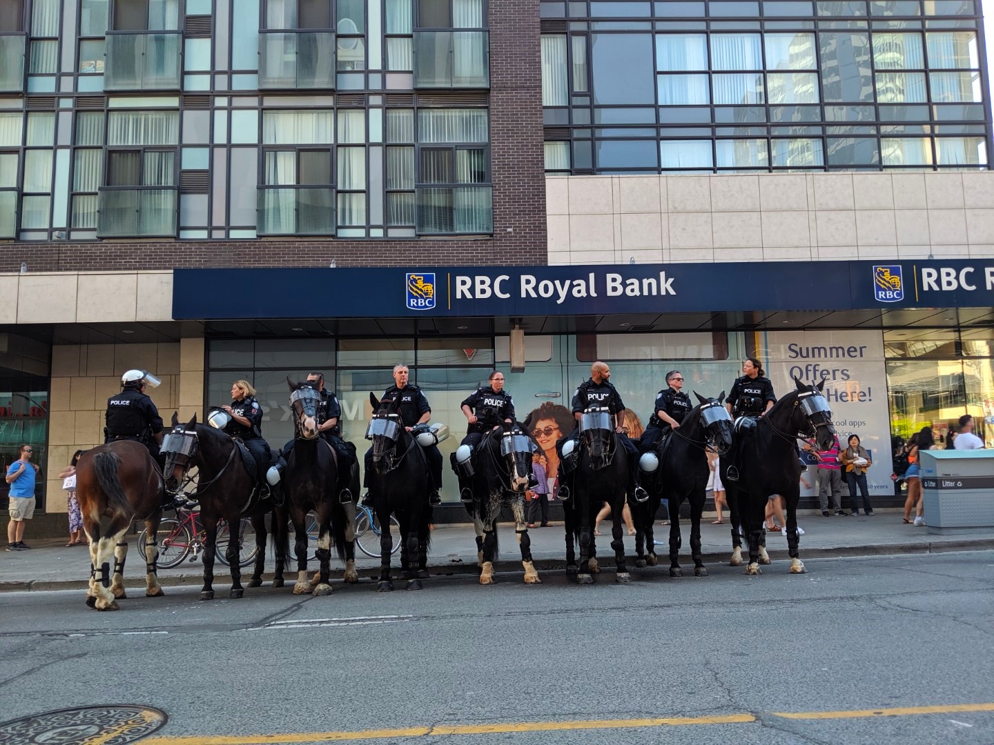 Toronto police on horses in front of RBC