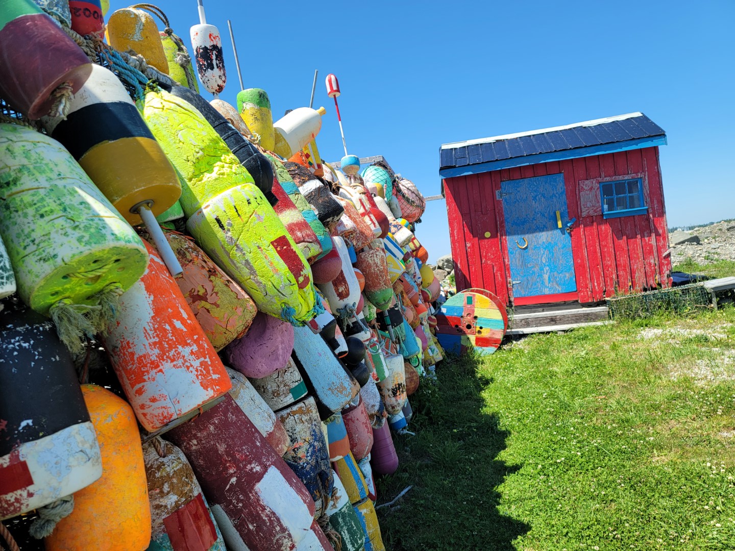 colourful buoys in Nova Scotia