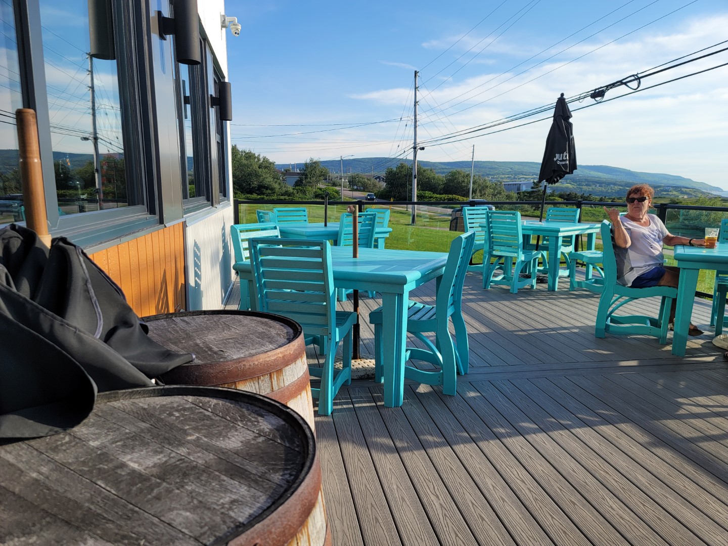 teal patio at Route 19 Brewery Nova Scotia