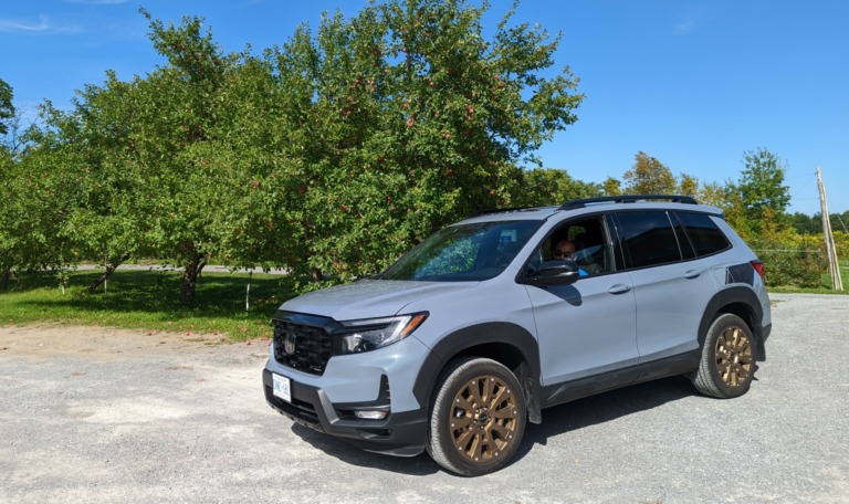 greyish blue honda vehicle at apple farm