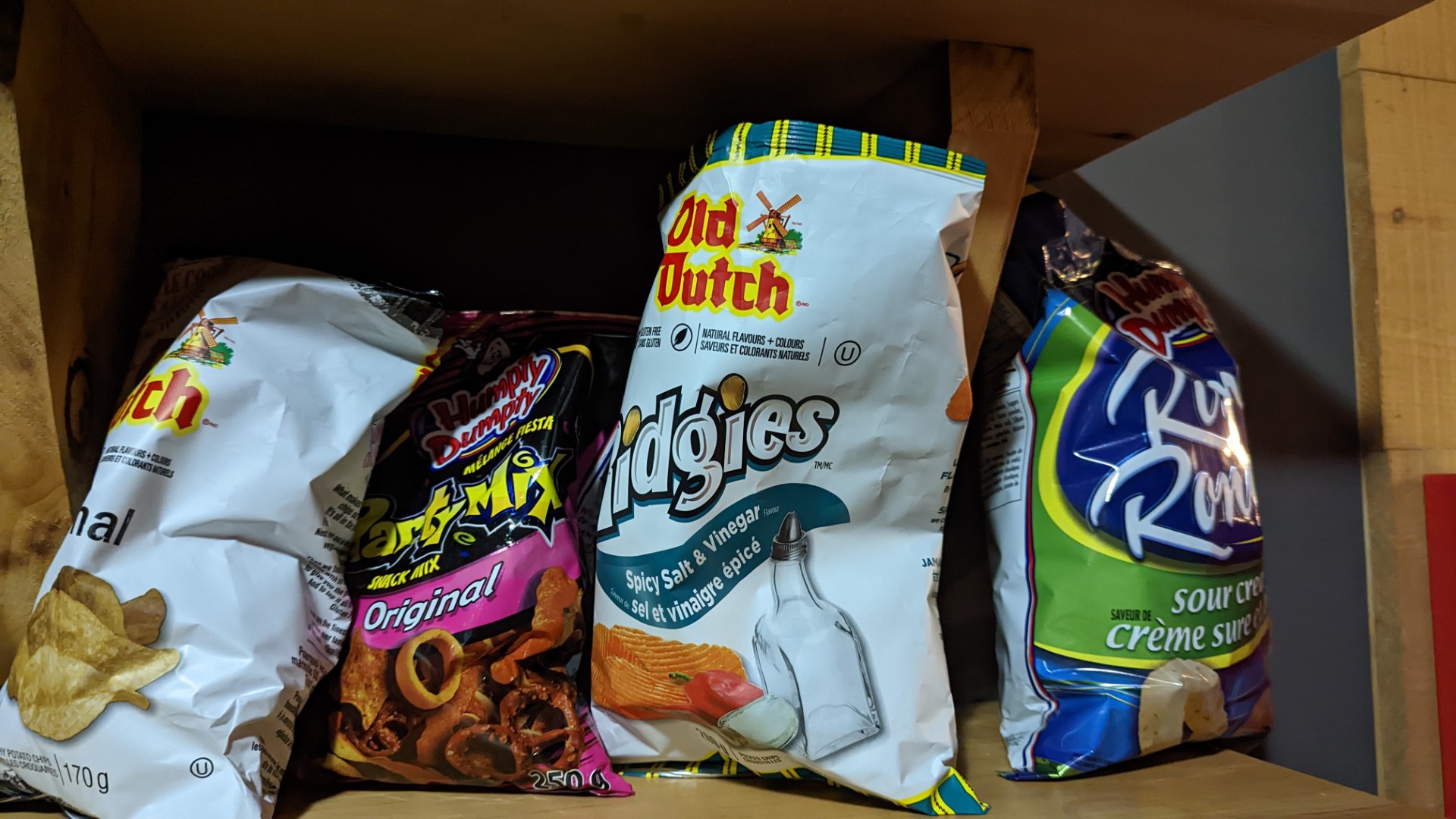 chips on shelf at cabin