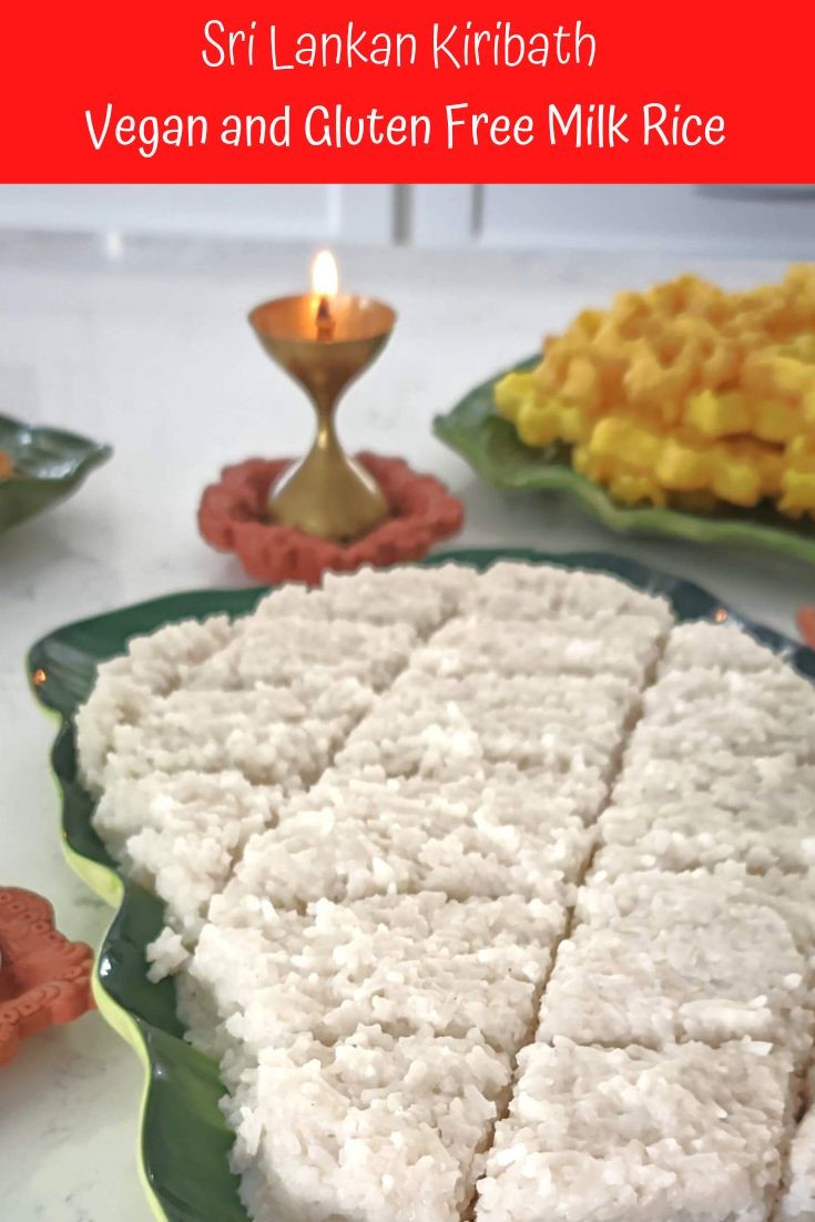 Kiribath plated on a banana leaf shaped plate