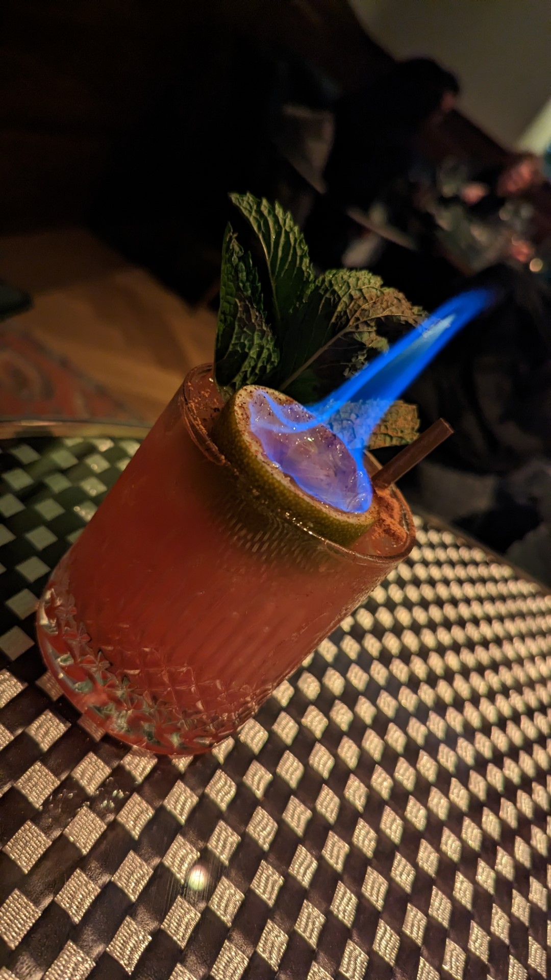 cocktail on fire in Boston hotel