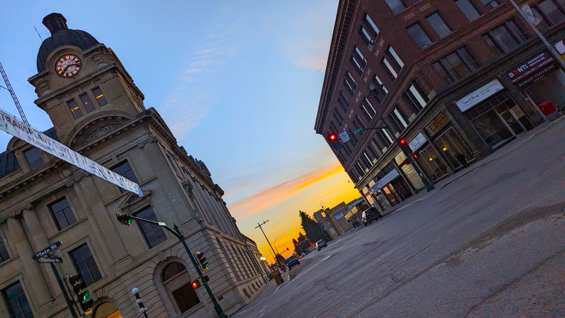 sunset in downtown Moose Jaw
