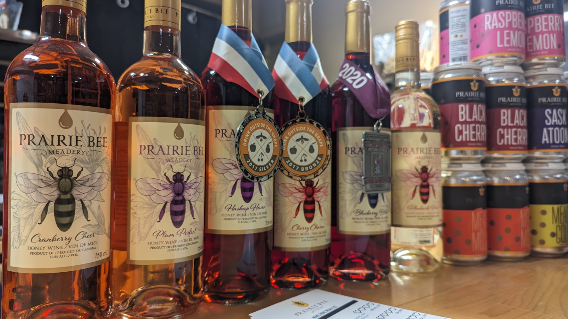 Bottles of mead with medals on them