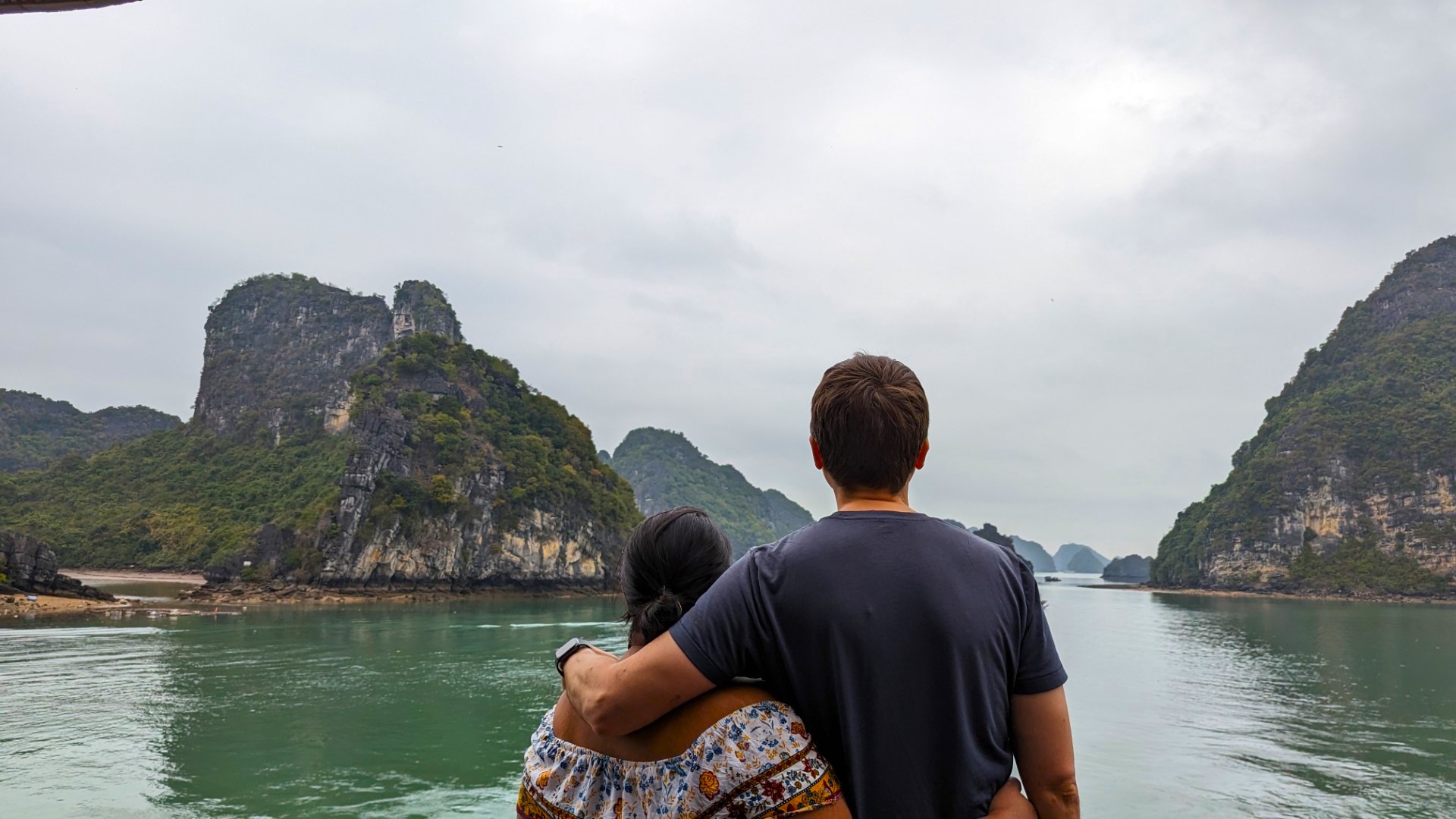 couple looking out at Cat Ba Islands