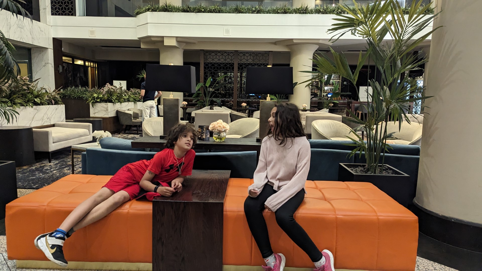 Kids at Detroit Hotel lobby