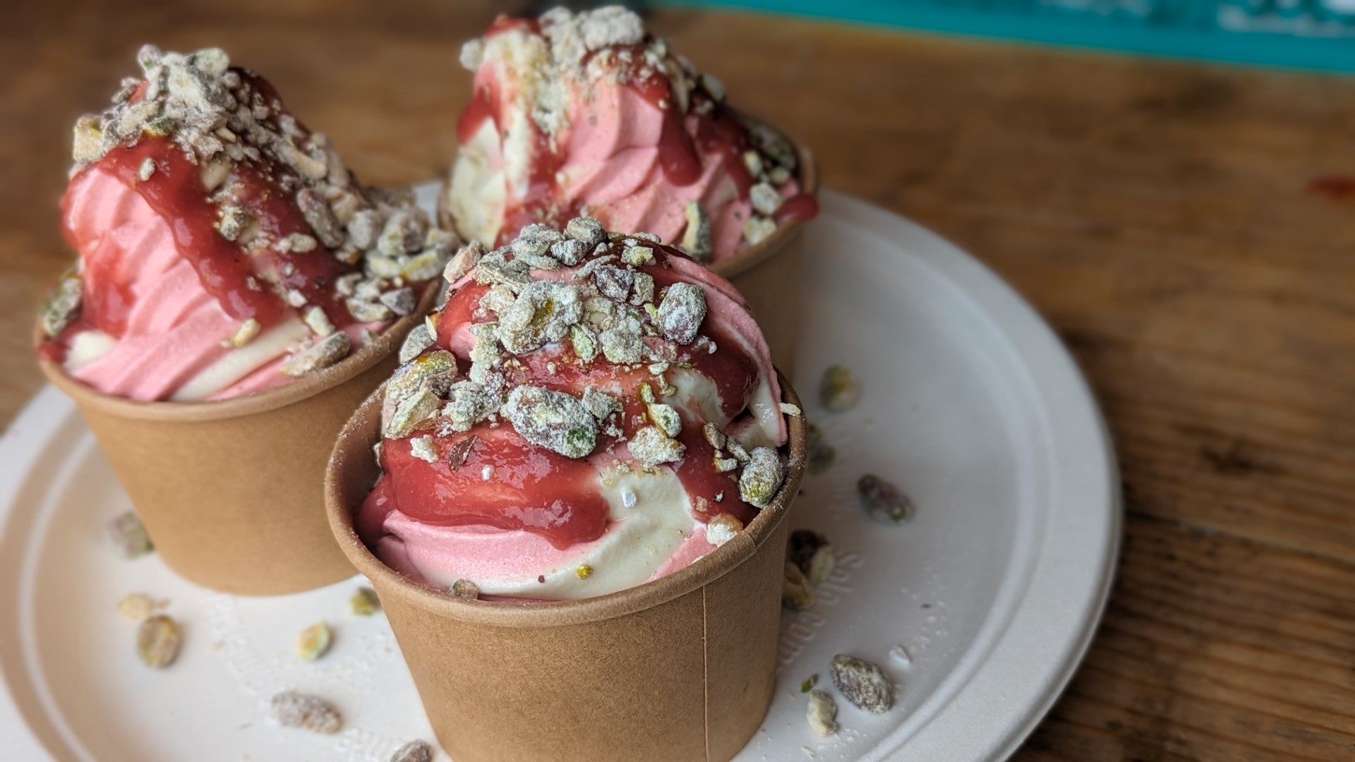 ice cream with drizzled nuts