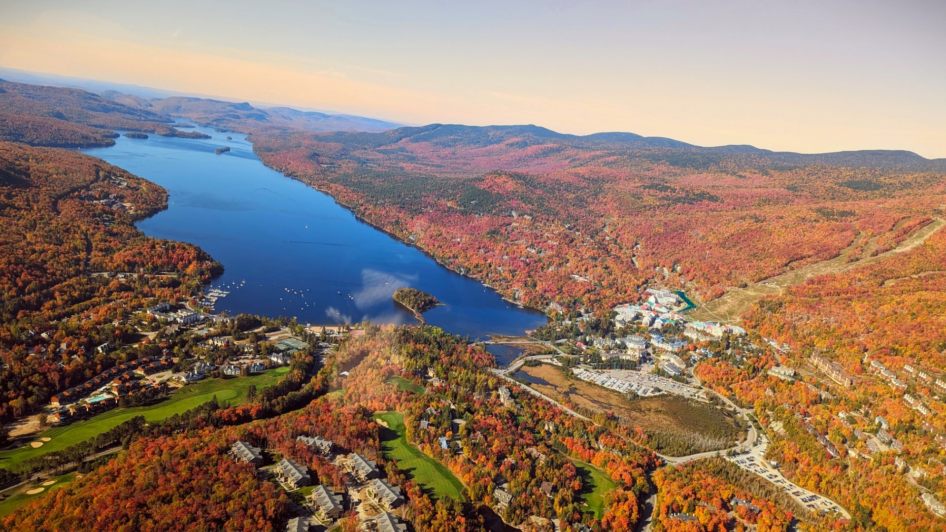 aerial view in the Laurentians during the fall