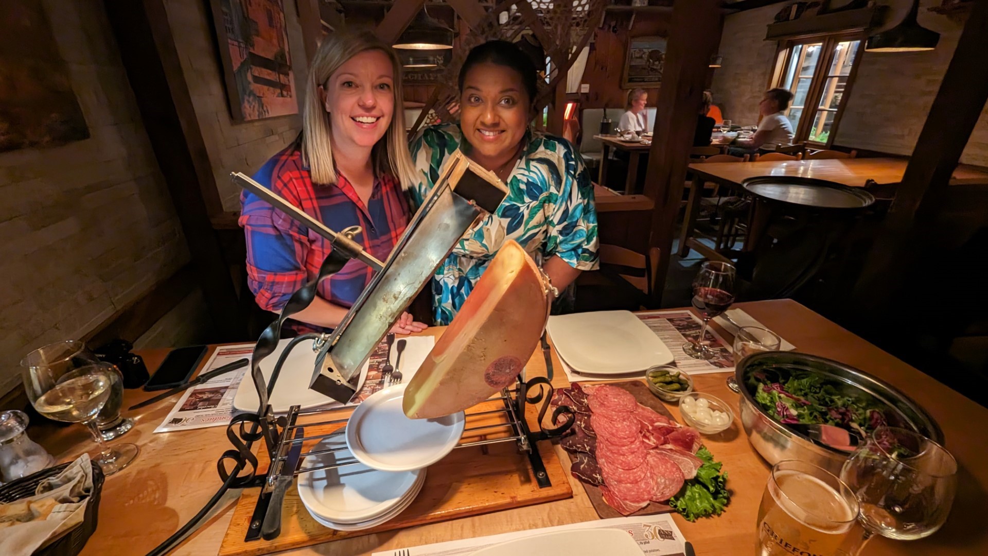 ladies having raclette dinner at Mont Tremblant resort 