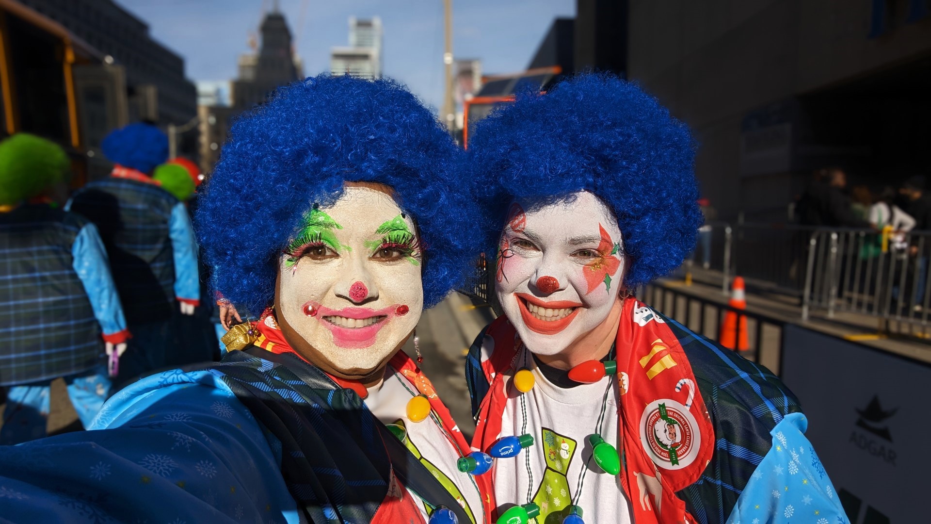 Yashy Murphy and Amy Worrell at Celebrity Clowns in Toronto's Santa Claus Parade