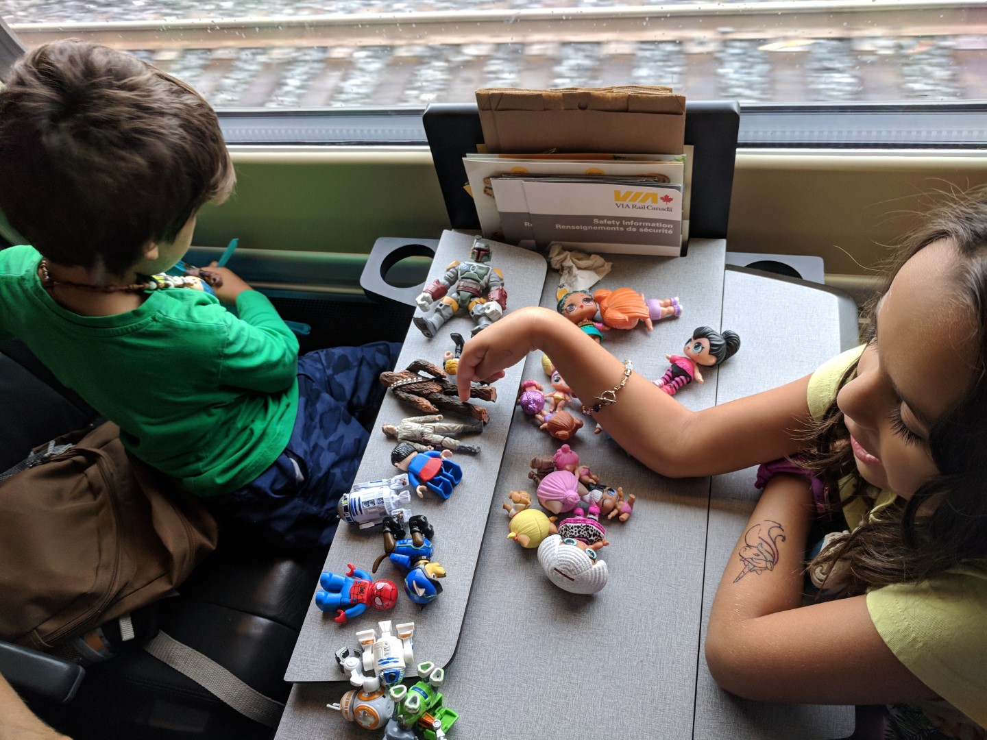 kids playing on Via train