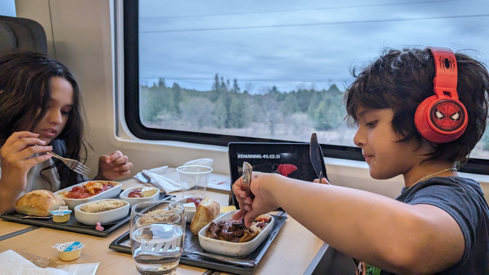 Kids eating on board VIA Rail