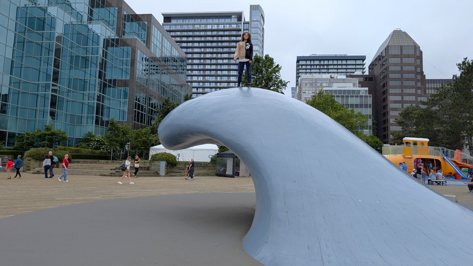 girl standing on Halifax wave
