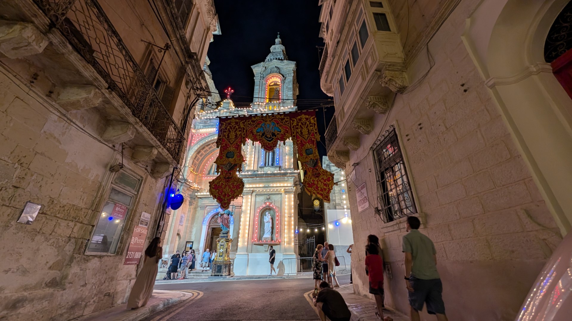 Church decorated for Festa