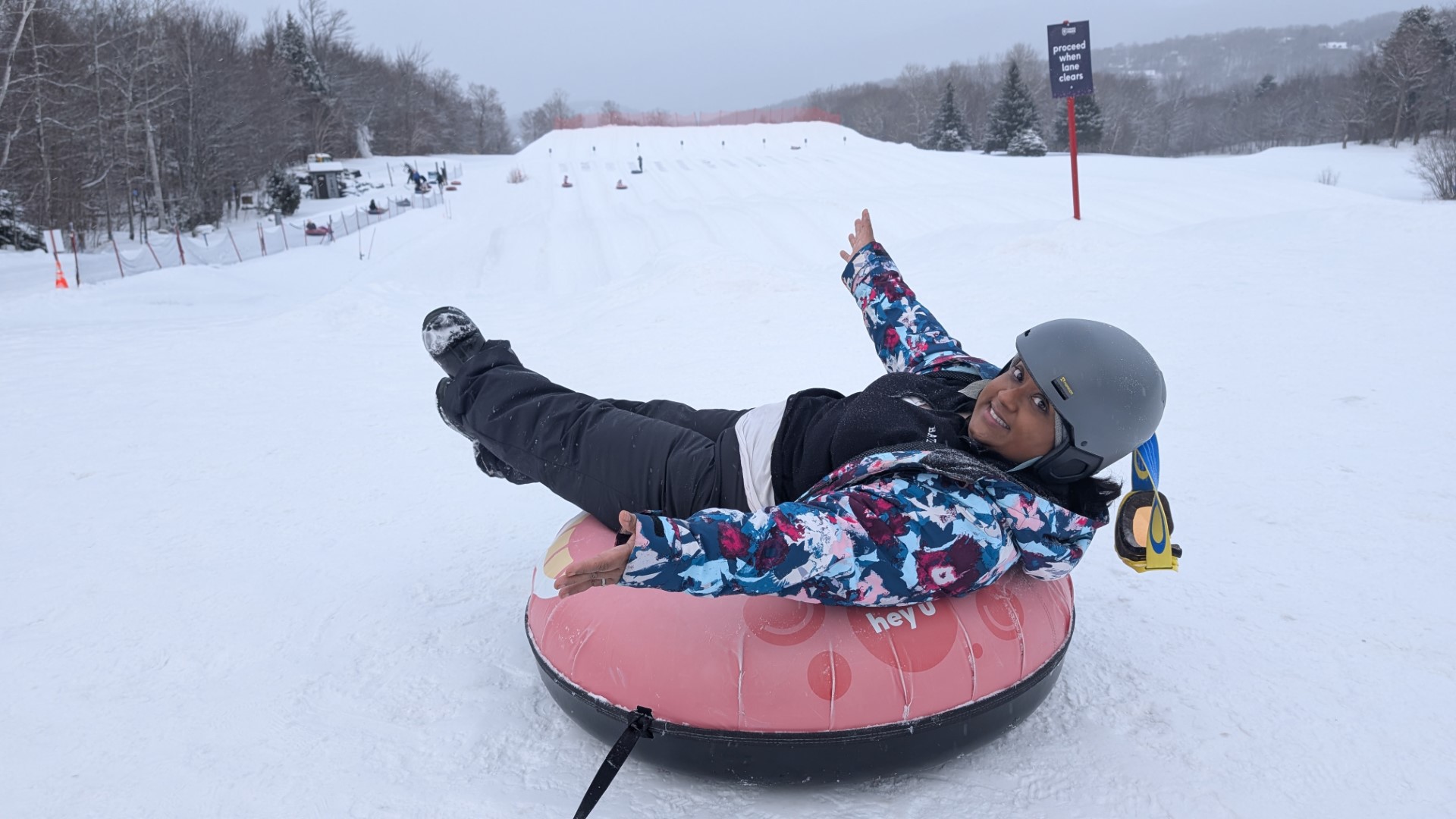 woman tubing at park in Vermont