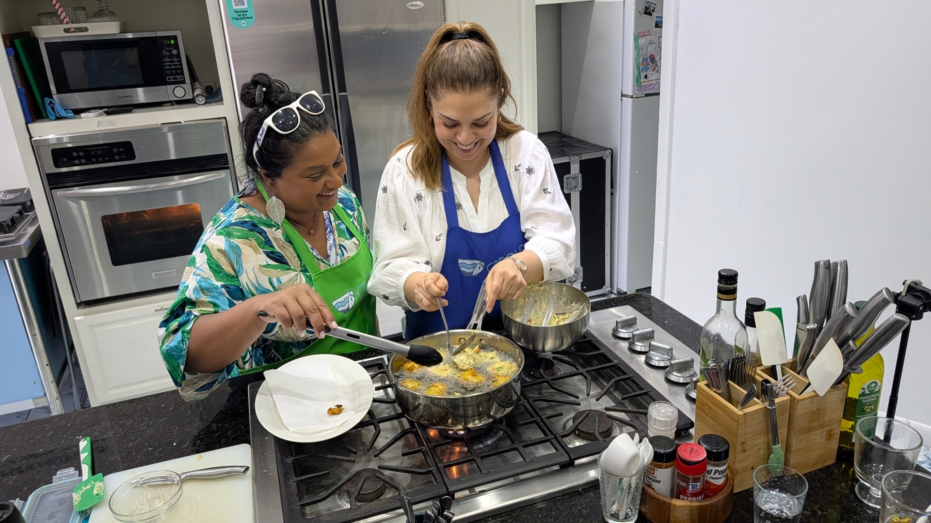 Yashy and Marissa cooking in St. Maarten