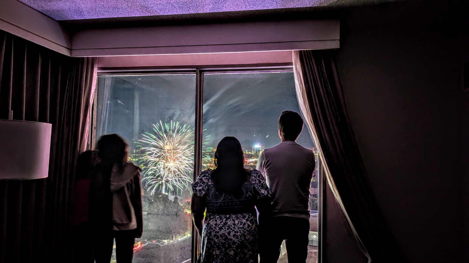 fireworks from Niagara Falls hotel room with family 