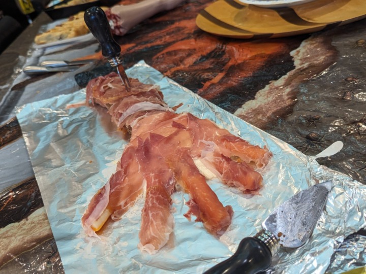 Pork loin and cheese hands with edible skin