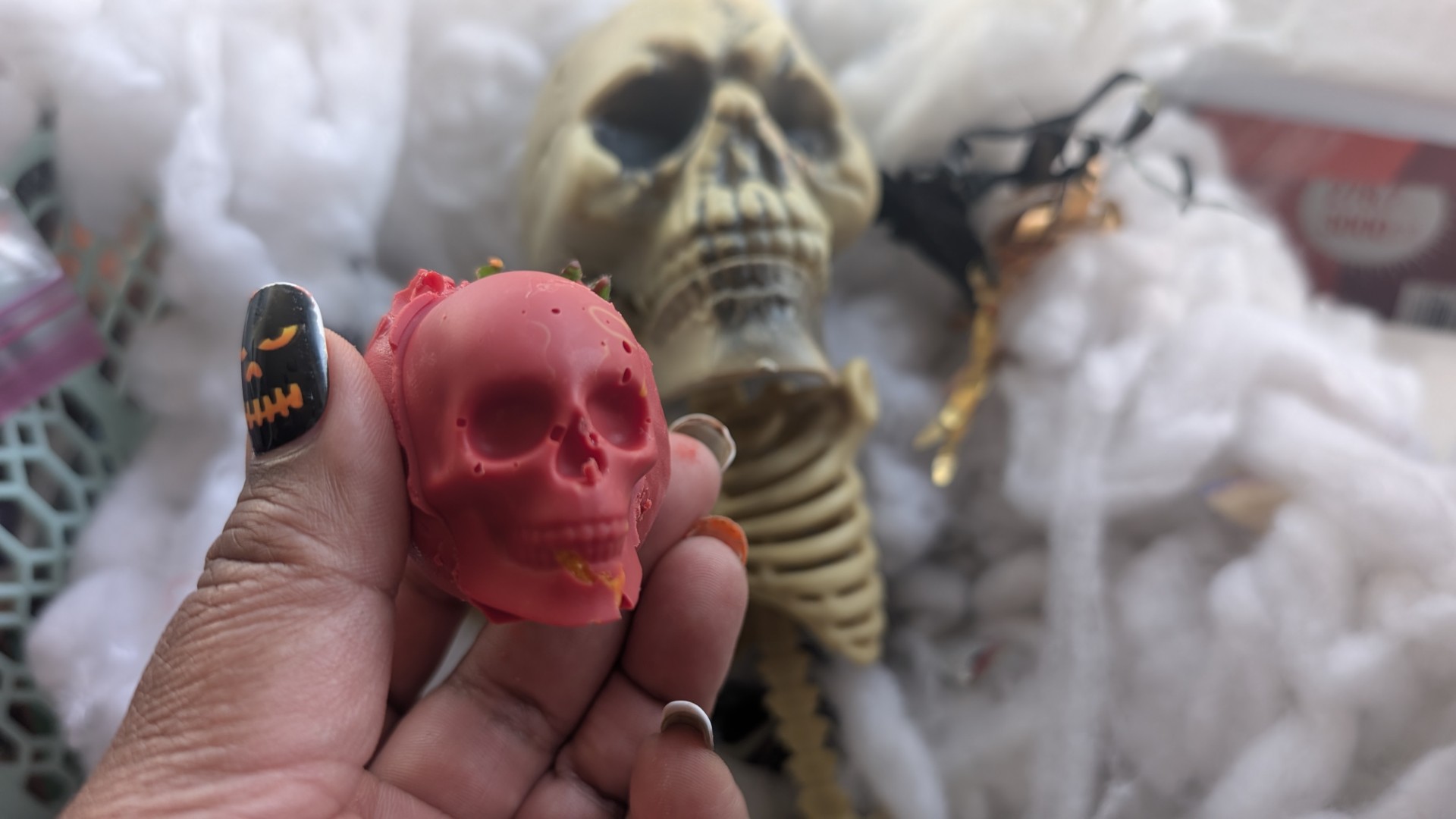 red chocolate covered strawberry skull