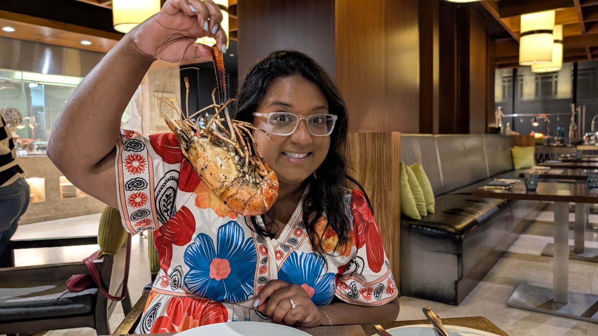 Yashy holding a lobster