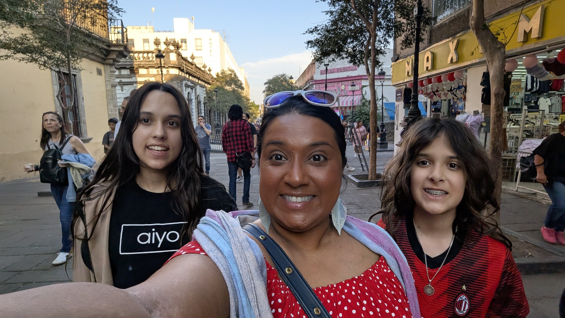 Yashy and kids roaming the streets of Centro district in Guadalajara